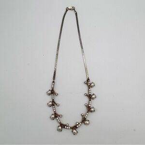 Silver & Gold Tone Rhinestone Faux Pearl Statement Necklace